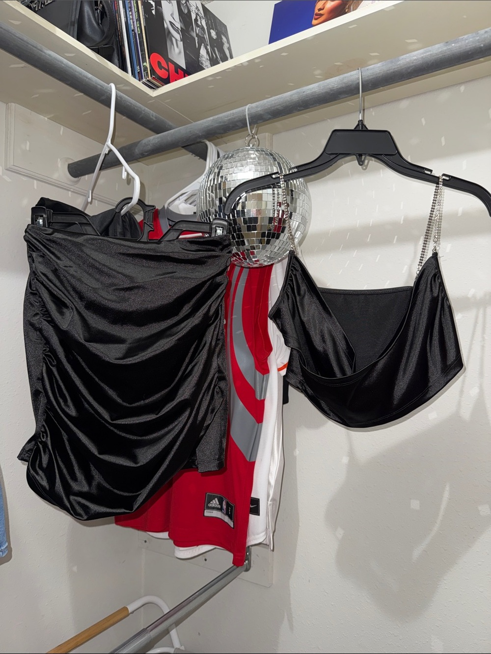 SHEIN Black Satin Cowl Bralette with Chain Straps and Skirt